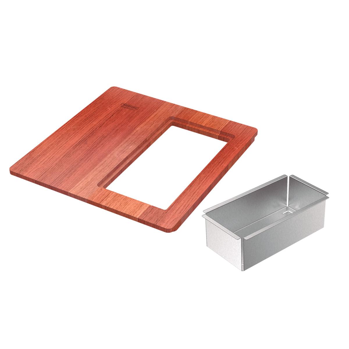 Kit para Cubas Quadrum Tramontina com Tábua em Madeira 42 x 40 cm e Cesto Coador em Aço Inox Scotch Brite