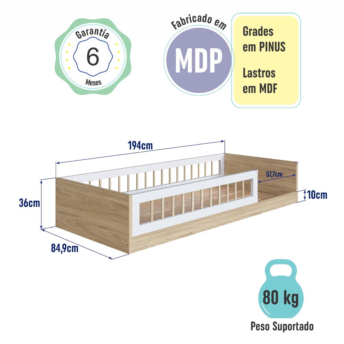 Cama Infantil Montessoriana Solteiro Affetto Aveiro com Branco Completa Móveis