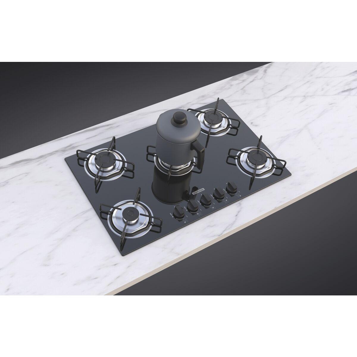 Cooktop a Gás Tramontina Brasil em Vidro Temperado Preto 5 Queimadores