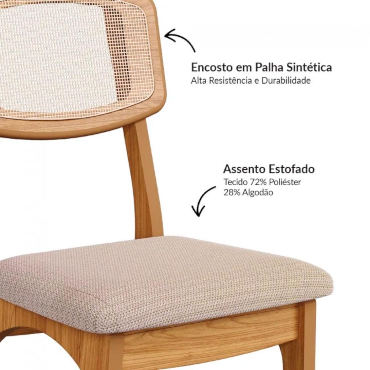 Kit 2 Cadeiras em MDF Freijó Assento Estofado Bege Rústico Encosto com Tela Dalla Costa