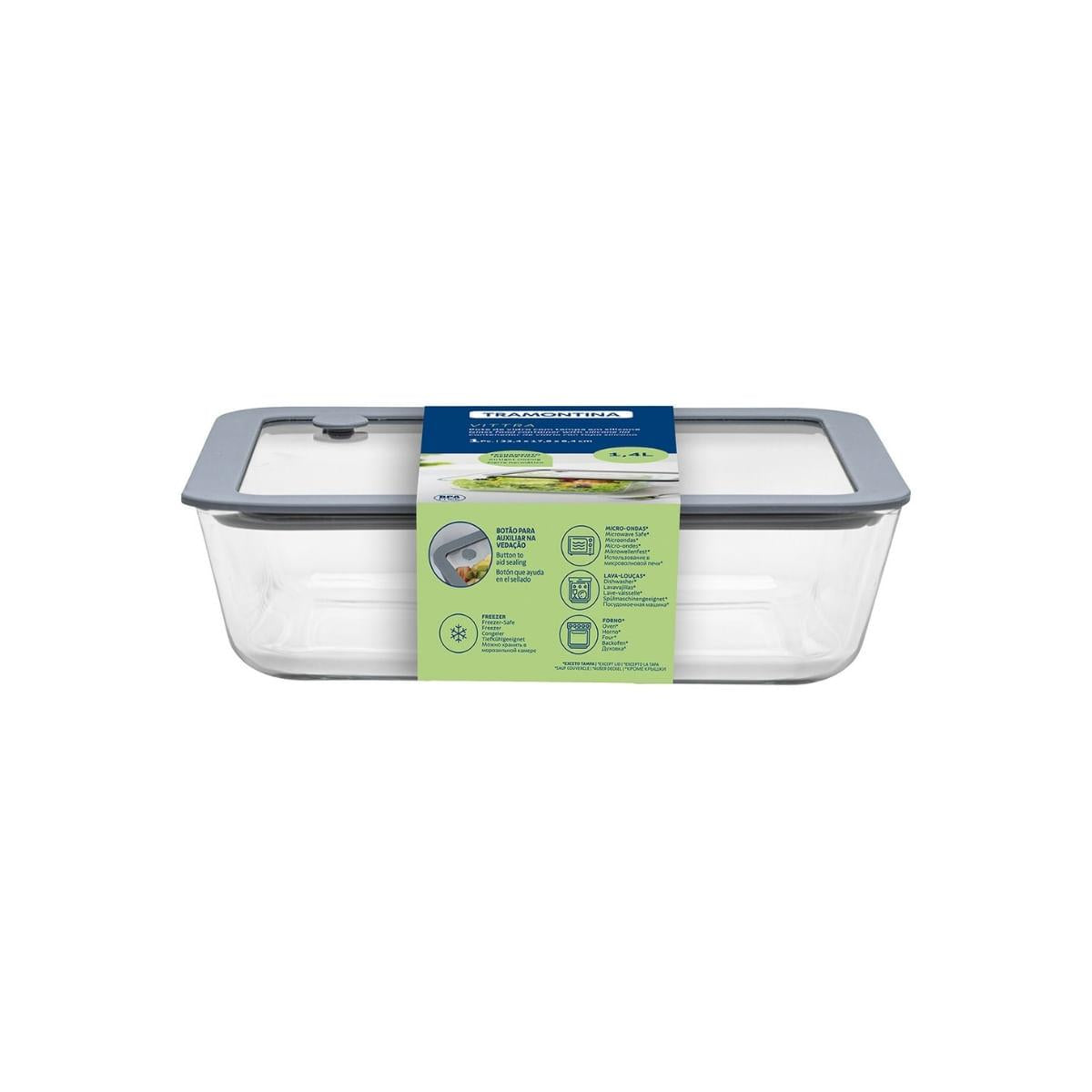 Pote de Vidro Tramontina Vittra Retangular com Tampa Hermética de Silicone 1,4 L