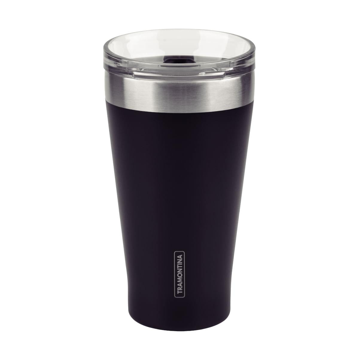 Copo Térmico Tramontina Exata em Aço Inox Preto com Tampa 550 ml