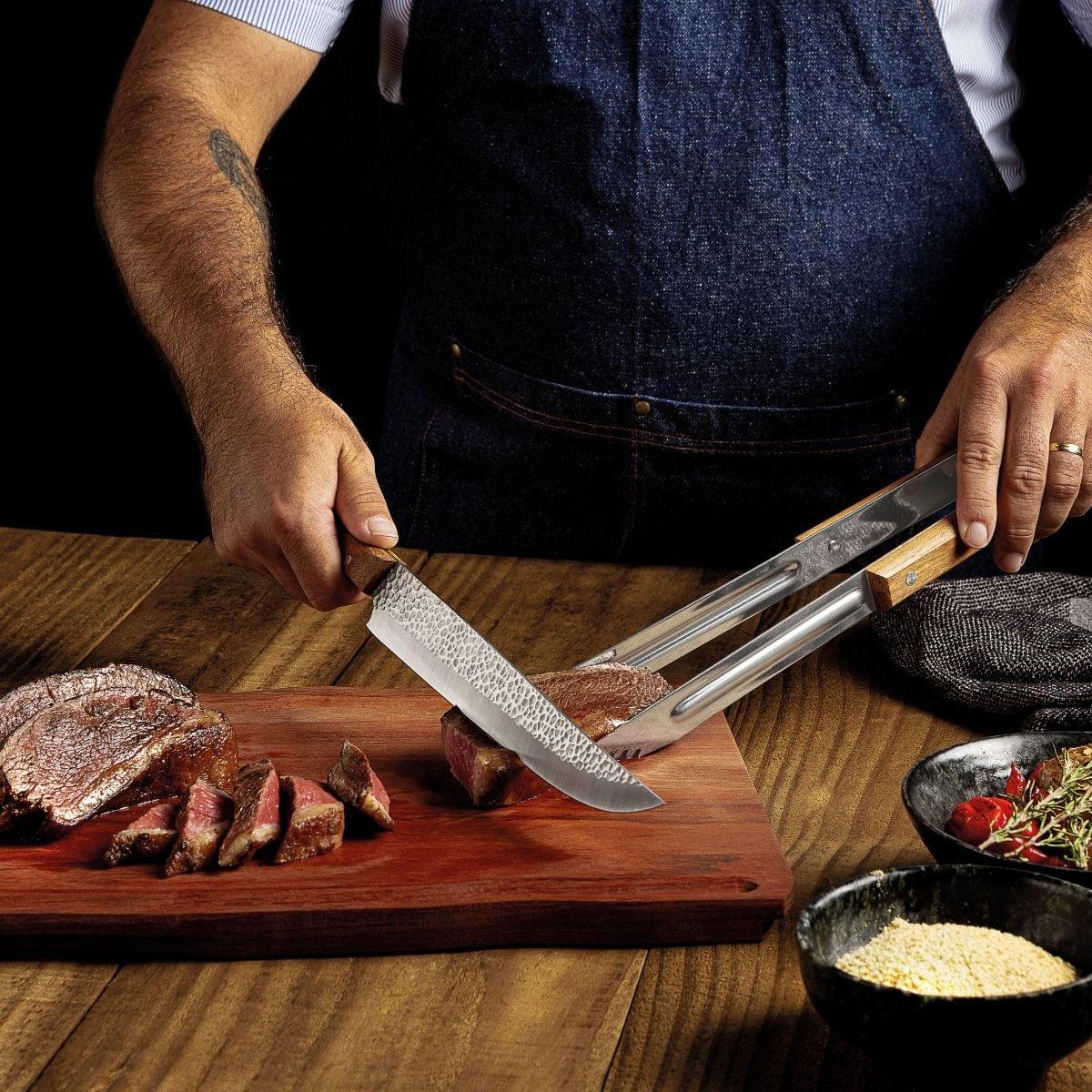 Kit para Churrasco Tramontina em Aço Inox e Madeira com Tábua 3 Peças