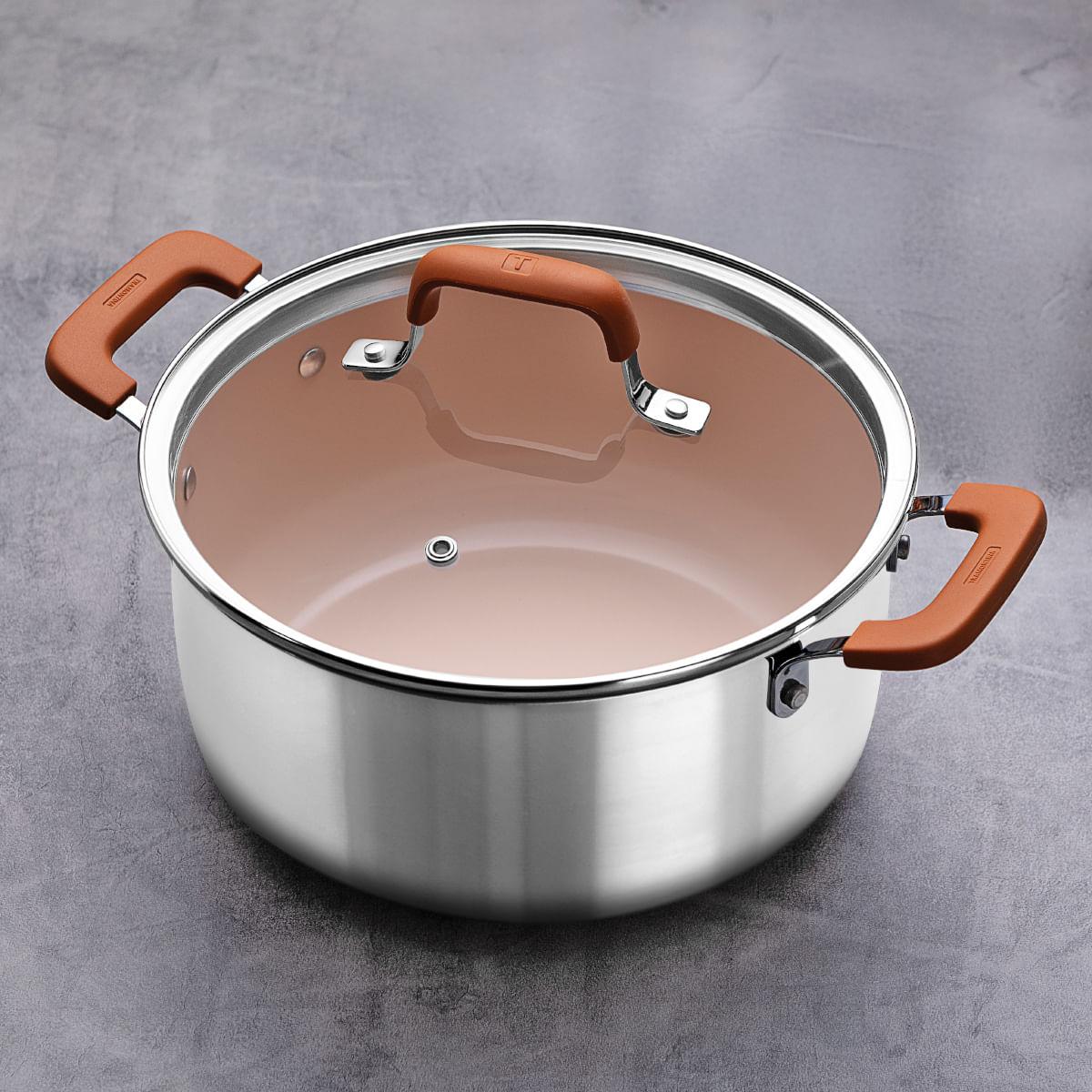 Caçarola Tramontina Romagna Aço Inox Cerâmico Marfim 24 cm 5,24 L