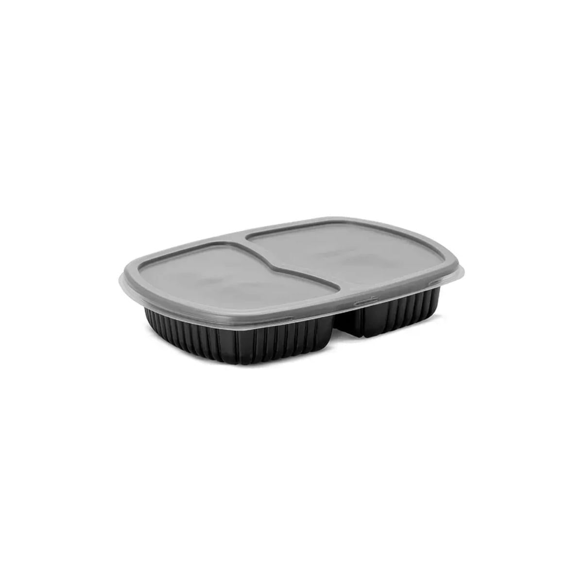 100un Bandeja Refeição com 2 Divisórias 1150ml G322 Preta Freezer Microondas Galvanotek