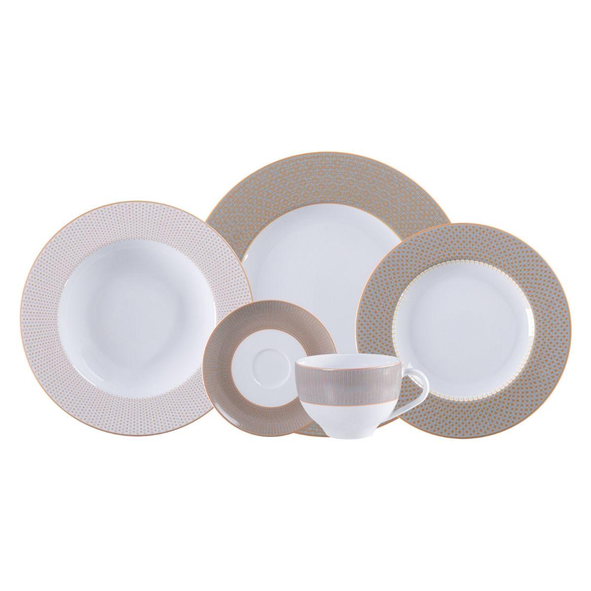 Aparelho de Jantar Tramontina Aurum em Porcelana Decorada 30 Peças