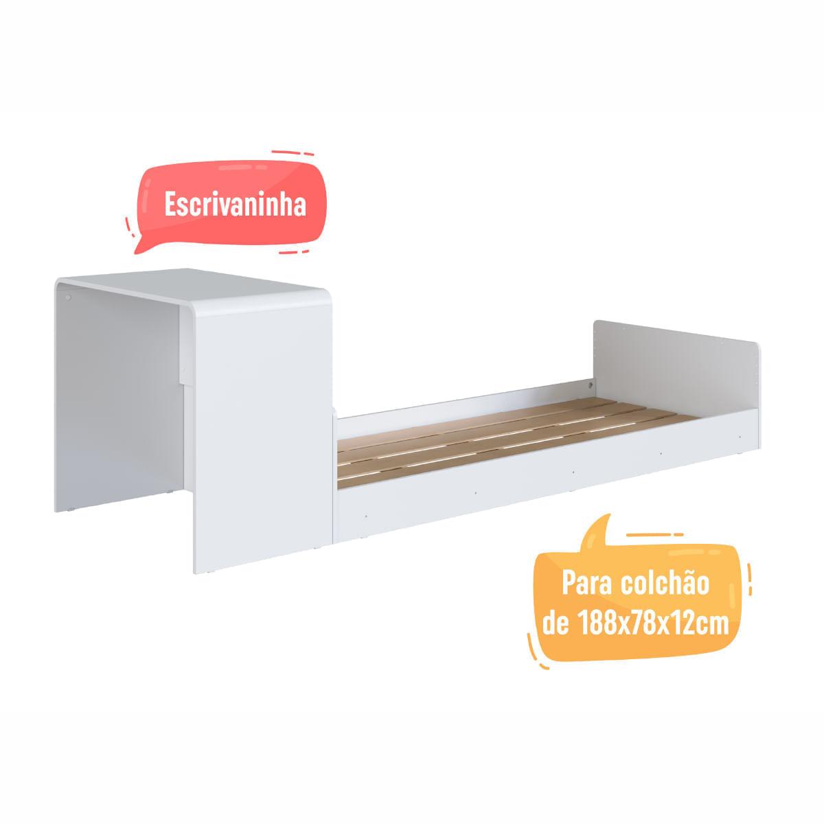 Cama Infanto Juvenil com Escrivaninha Solteiro Branco Completa Móveis