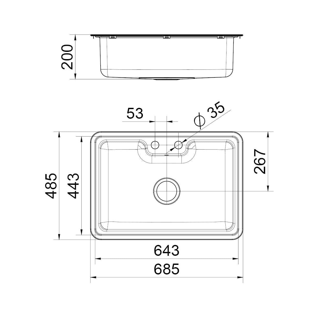 Cuba de Sobrepor ou Embutir Docol Massima 68x48x20 cm em Aço Inox Escovado com Válvula