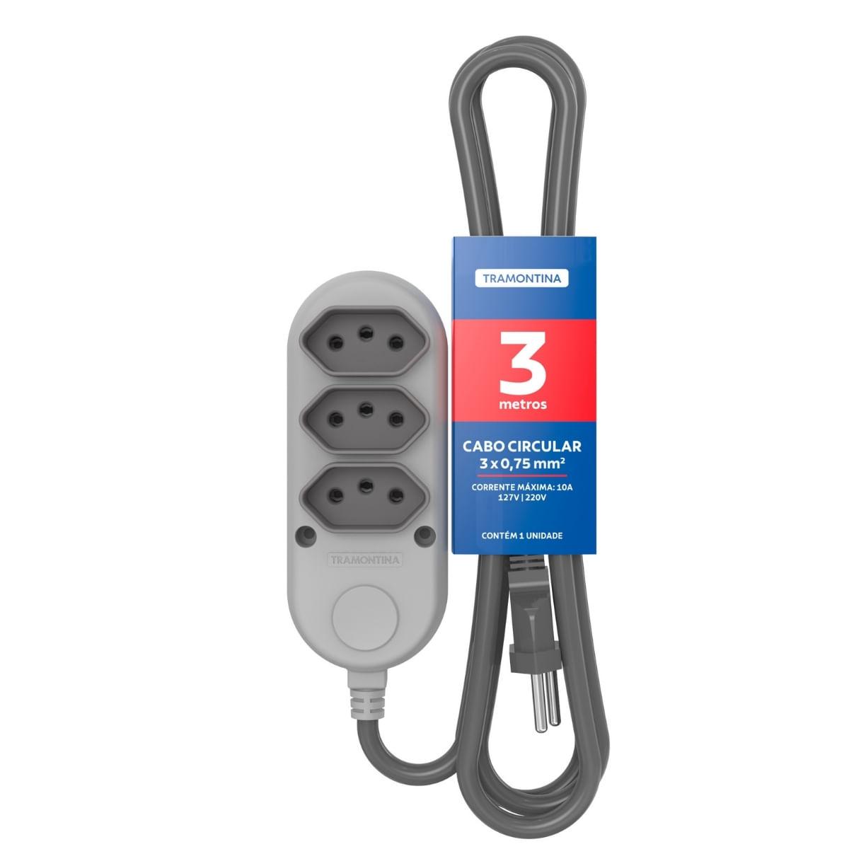 Extensão Múltipla 3 Tomadas Tramontina 2P+T 10 A 250 V 3 m