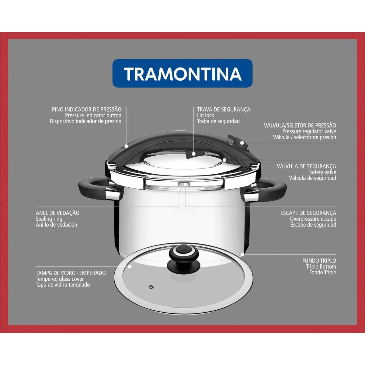 Panela de Pressão Tramontina em Aço Inox Fundo Triplo 24 cm 6 Litros 62518240