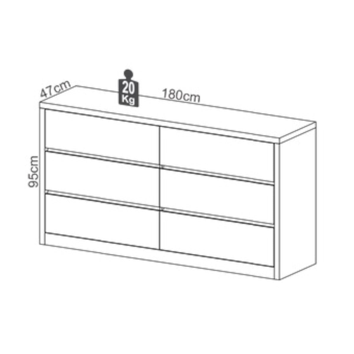 Cômoda 6 Gavetas em MDF Freijó Off White 180x47x95 cm Dalla Costa