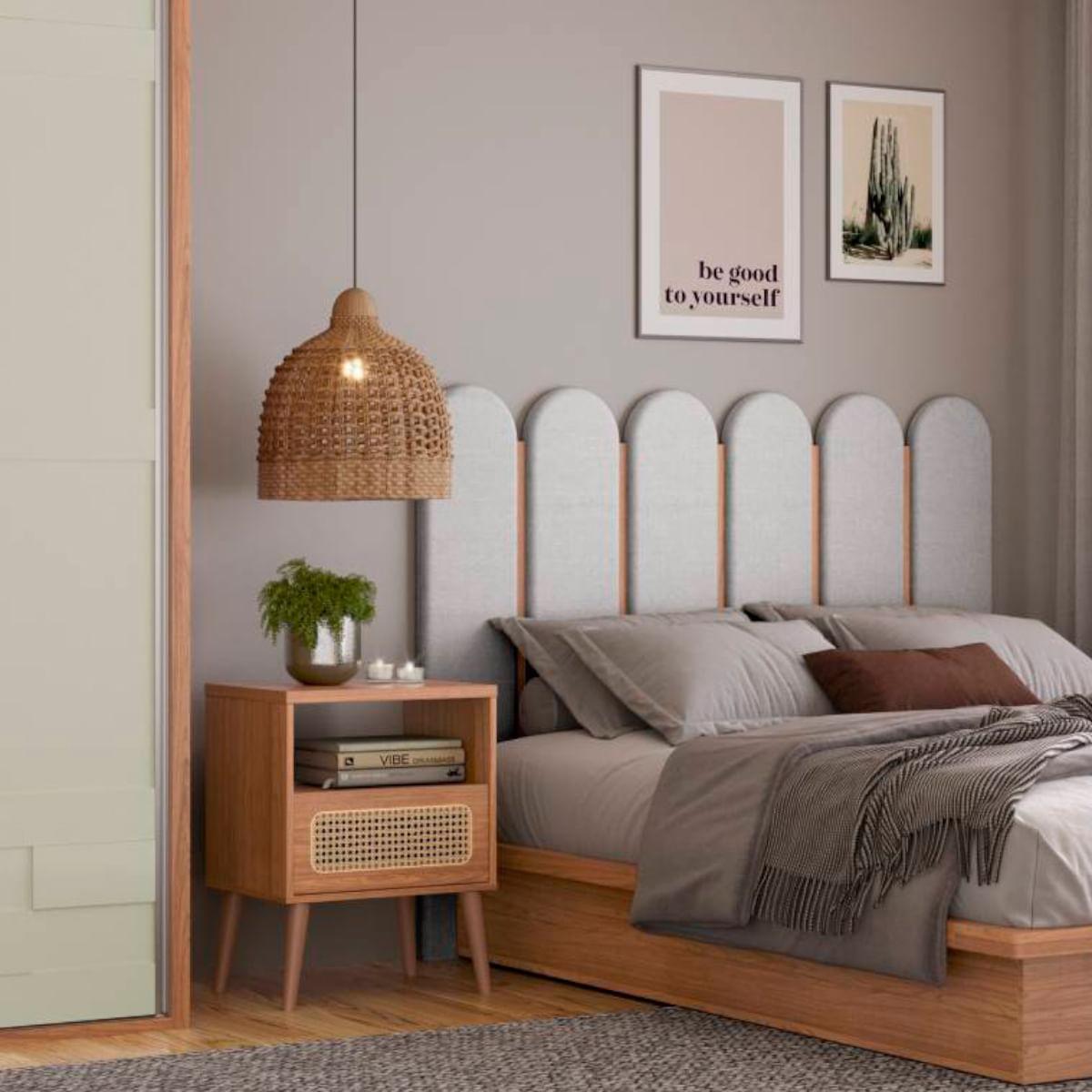 Mesa de Cabeceira Palha Natural em MDF 50 cm com 1 Gaveta TW48 Freijó Dalla Costa