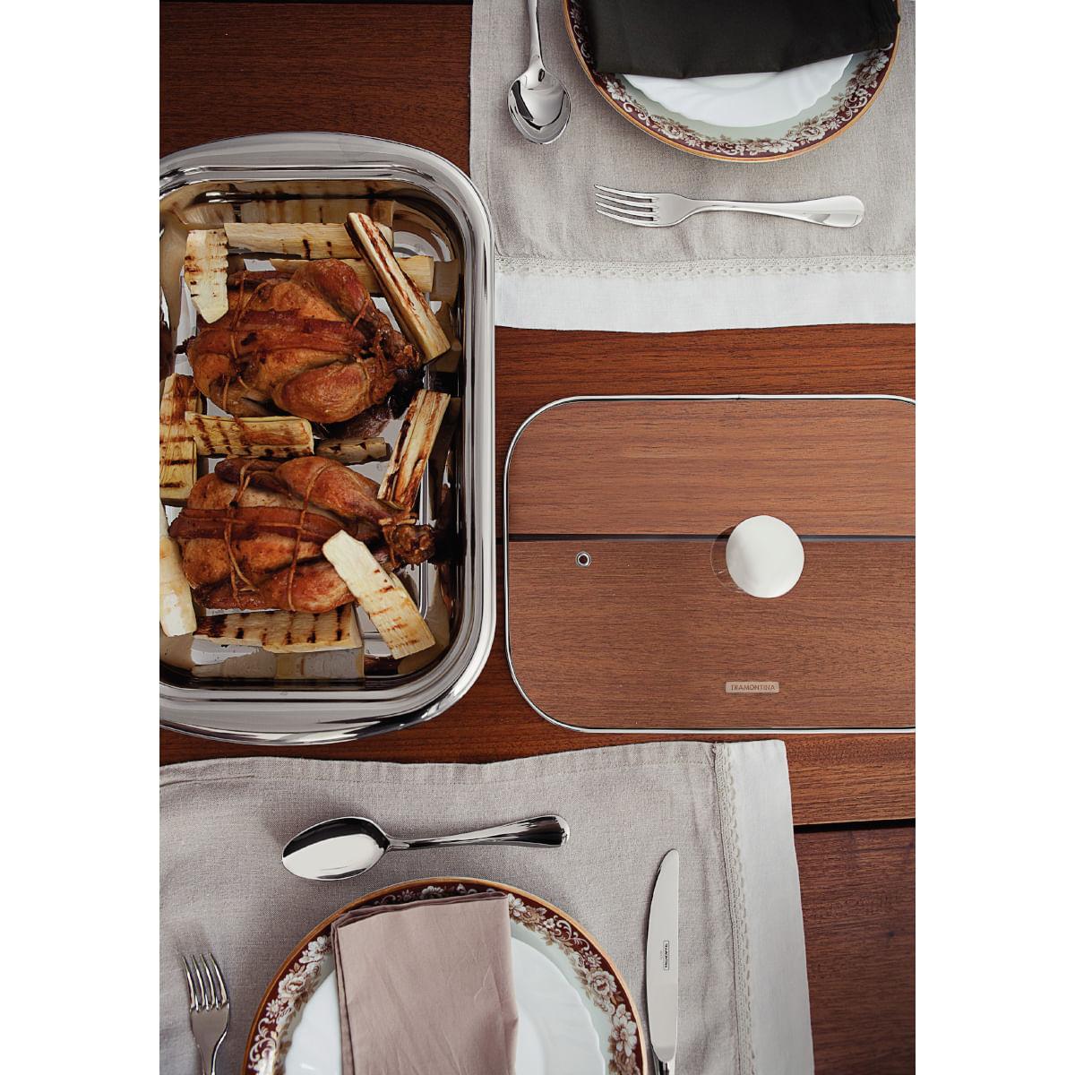Kit para Assar e Servir Tramontina Cosmos em Aço Inox com Tampa de Vidro 4 Peças