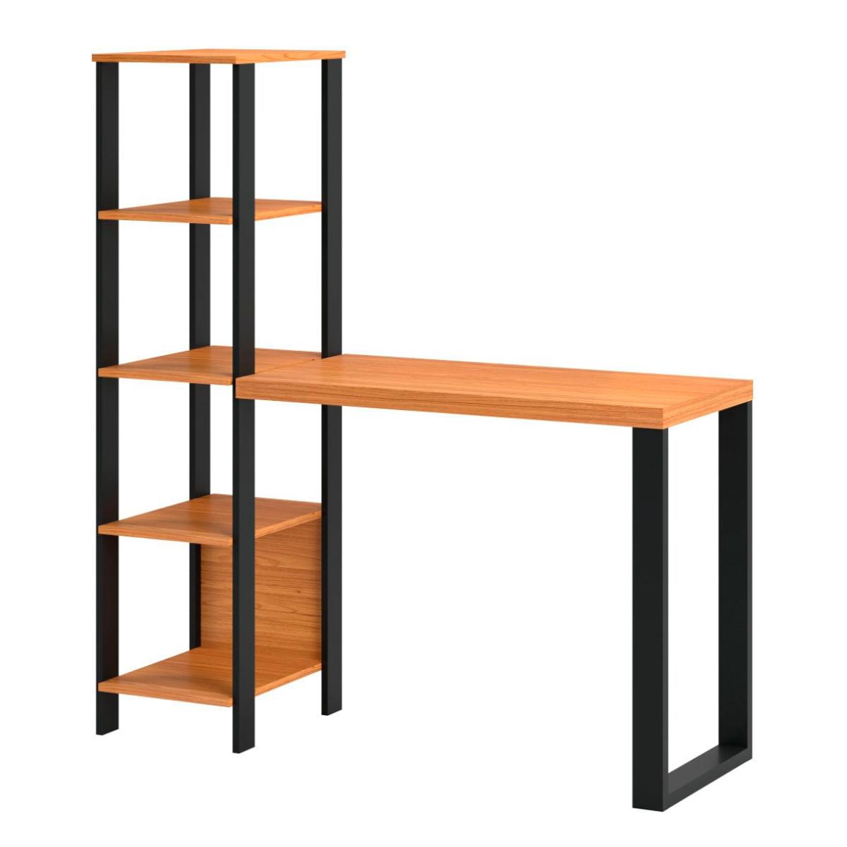 Escrivaninha em MDF 5 Prateleiras 123 x 44 cm Freijó/Preto Fosco Pradel Dalla Costa