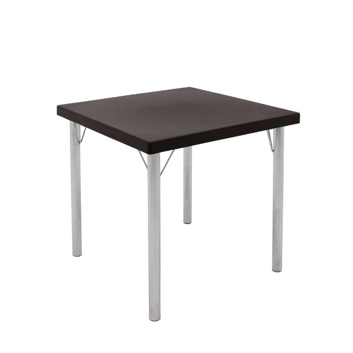 Mesa Geo Tramontina Beta Quadrada 79 cm em Polipropileno Marrom com Base em Alumínio Polido