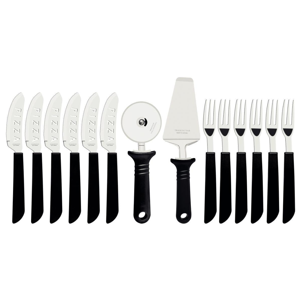 Kit Pizza Tramontina Aço Inox e Polipropileno Preto 14 Peças