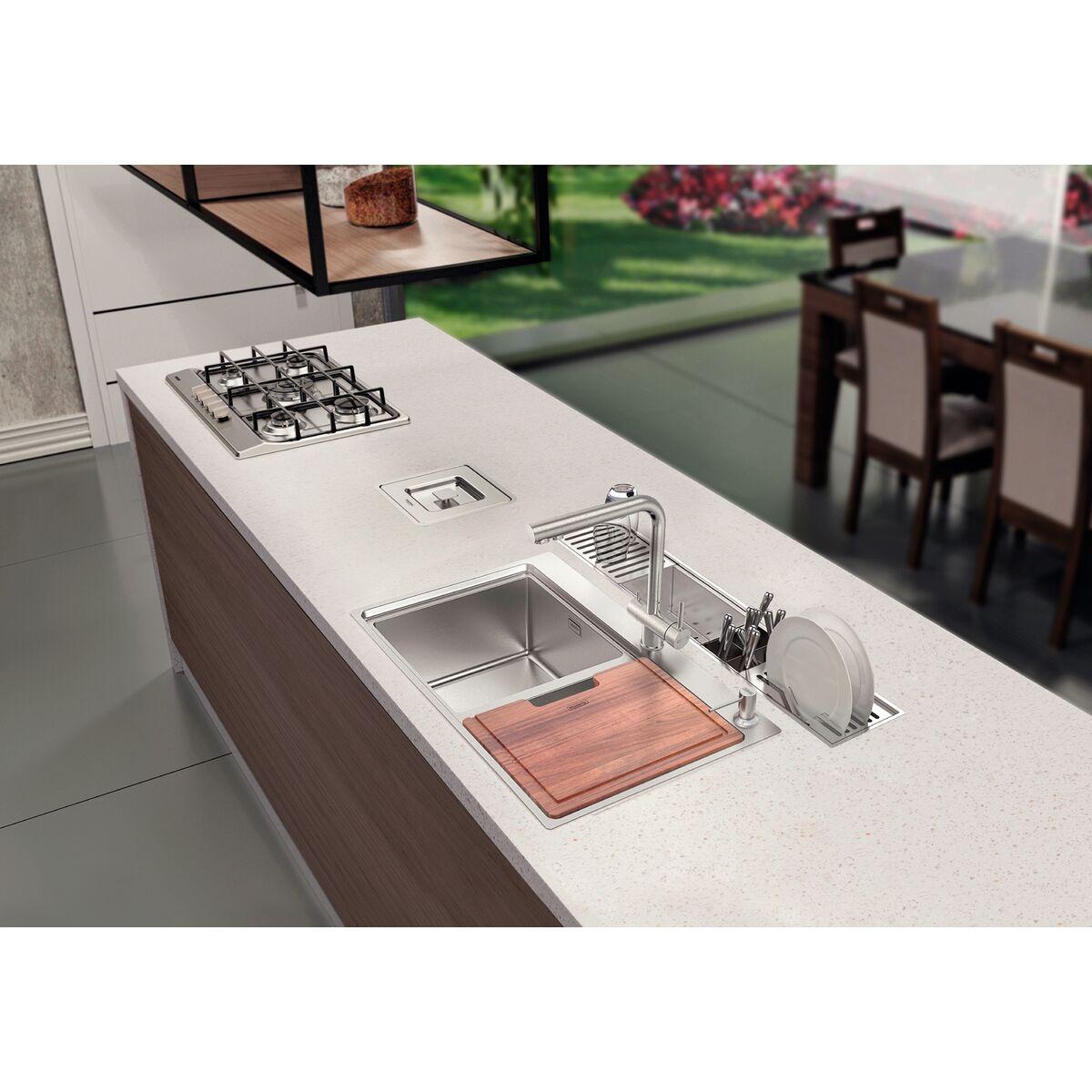 Canal Organizador em Aço Inox Tramontina para Sobrepor Scotch Brite com Acessórios 105x18 cm