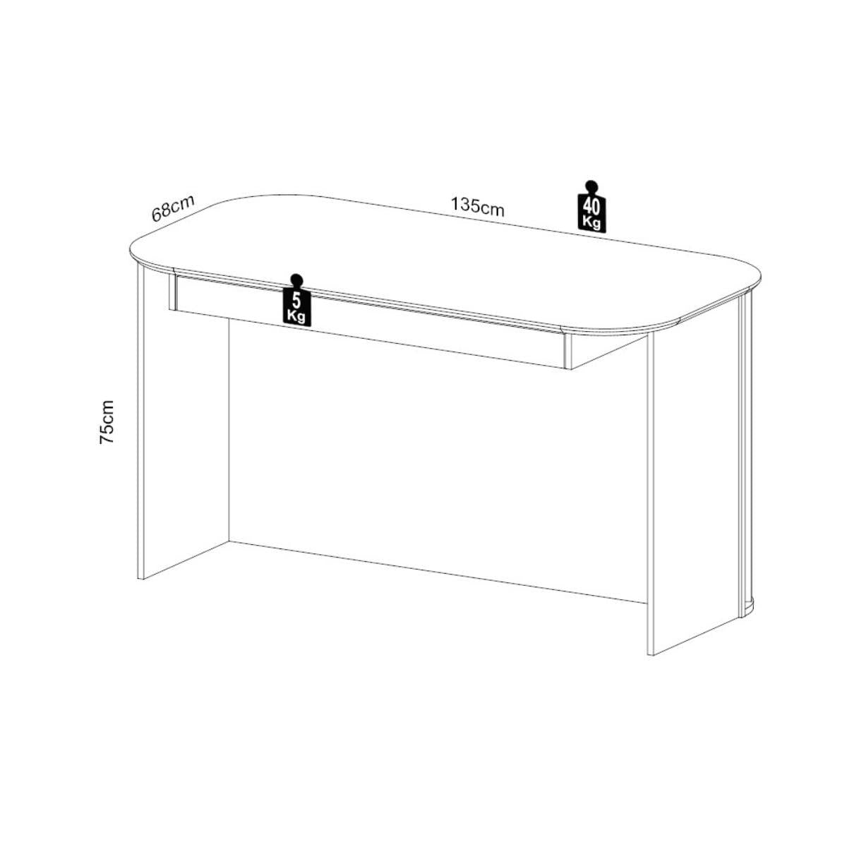 Mesa de Escritório Ripada em MDF 135x68 cm 1 Gaveta Freijó com Preto Fosco Dalla Costa