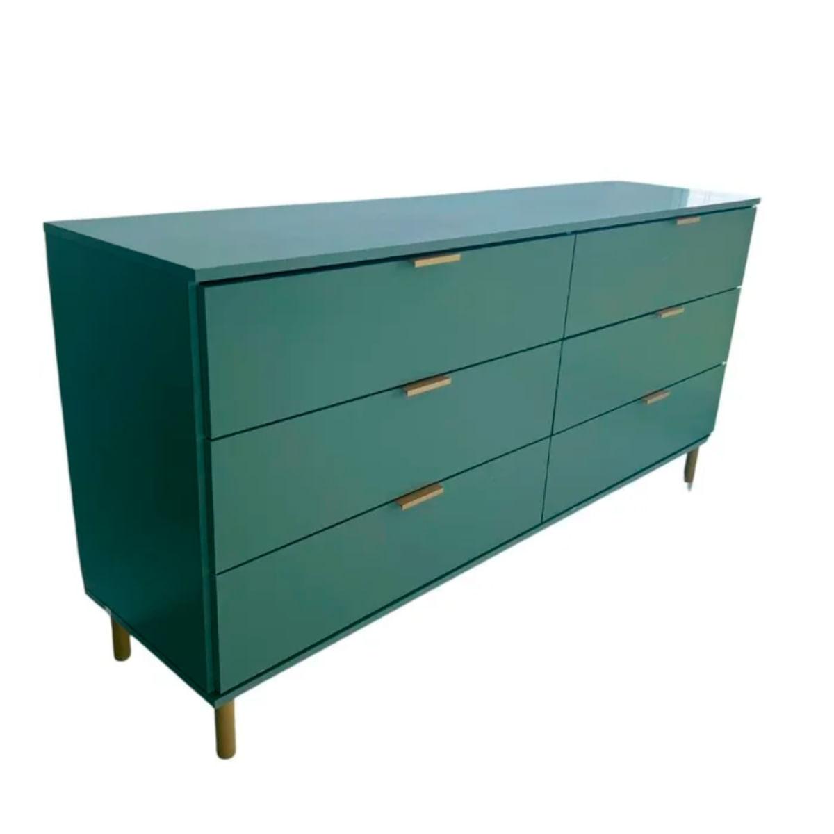Cômoda 6 Gavetas Verde Oliva em MDF 158x40x76 cm Ditália