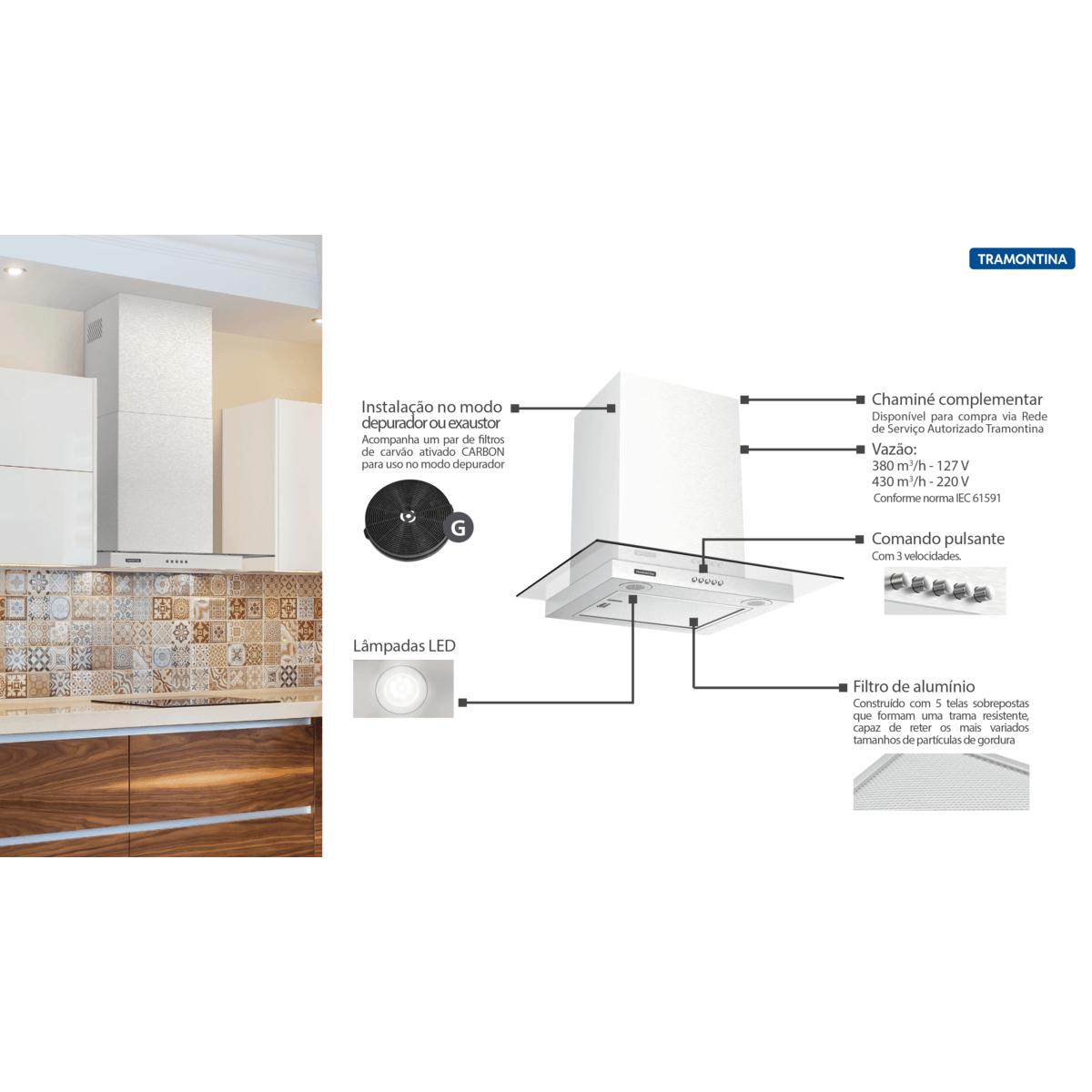 Coifa de Parede Tramontina Basic em Aço Inox 60 cm