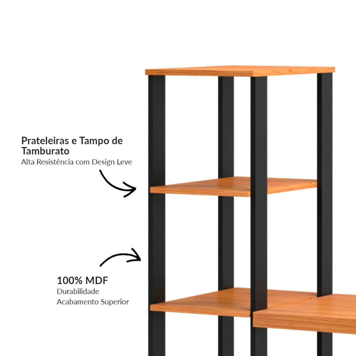 Escrivaninha em MDF 5 Prateleiras 123 x 44 cm Freijó/Preto Fosco Pradel Dalla Costa