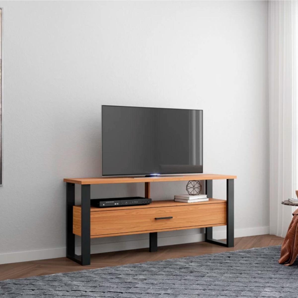 Rack para TV Até 55 Polegadas em MDF 140 cm 1 Gaveta Freijó Preto Dalla Costa
