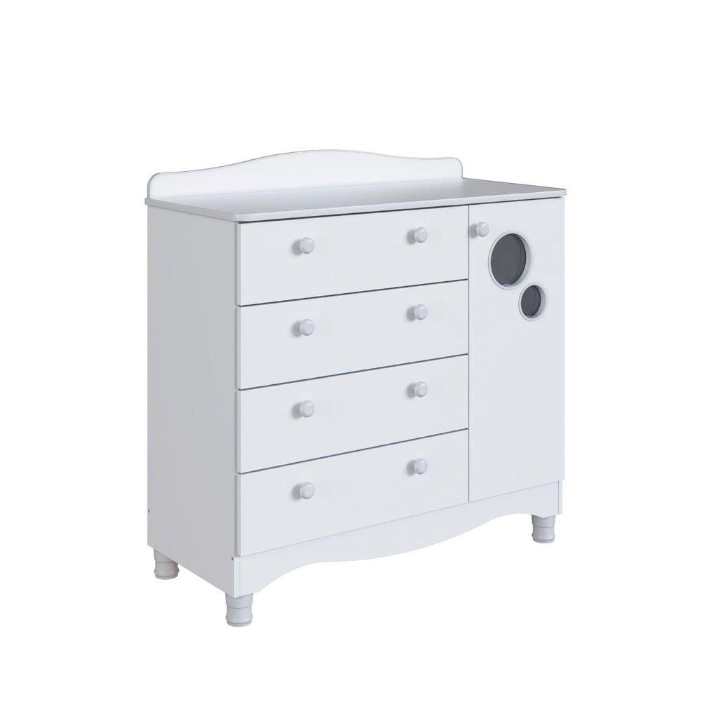 Cômoda Infantil 4 Gavetas 1 Porta Encanto Branco Completa Móveis