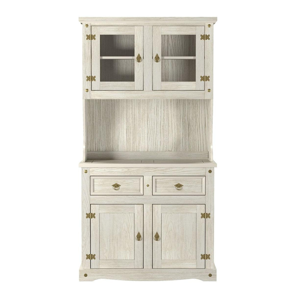 Cristaleira em Madeira 4 Portas 2 Gavetas 105 x 199 cm Patina Branca Elliottiis