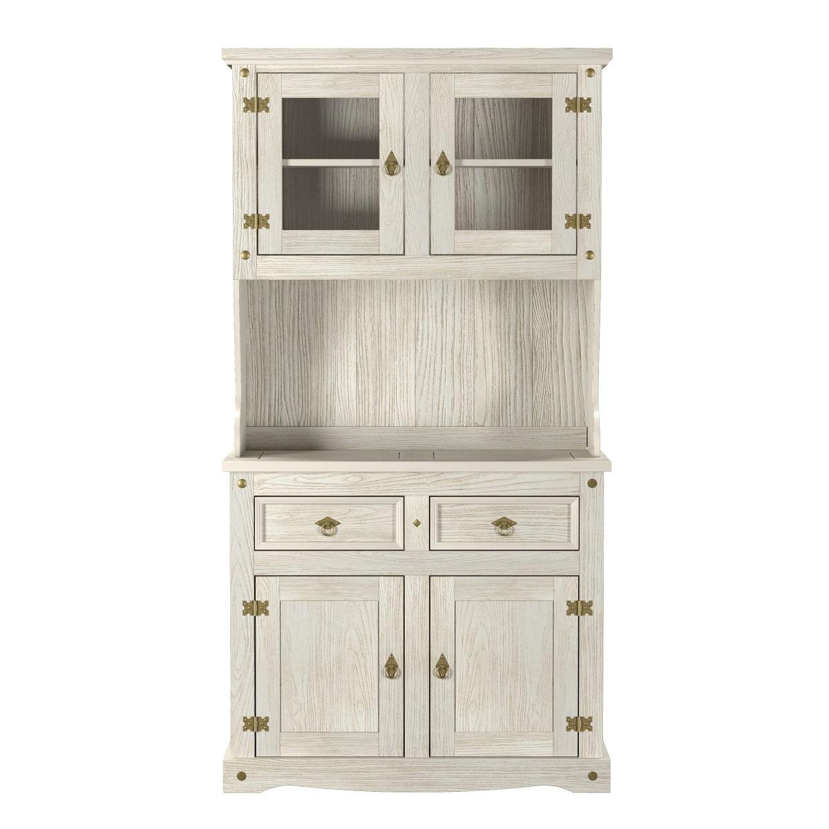 Cristaleira em Madeira 4 Portas 2 Gavetas 105 x 199 cm Patina Branca Elliottiis