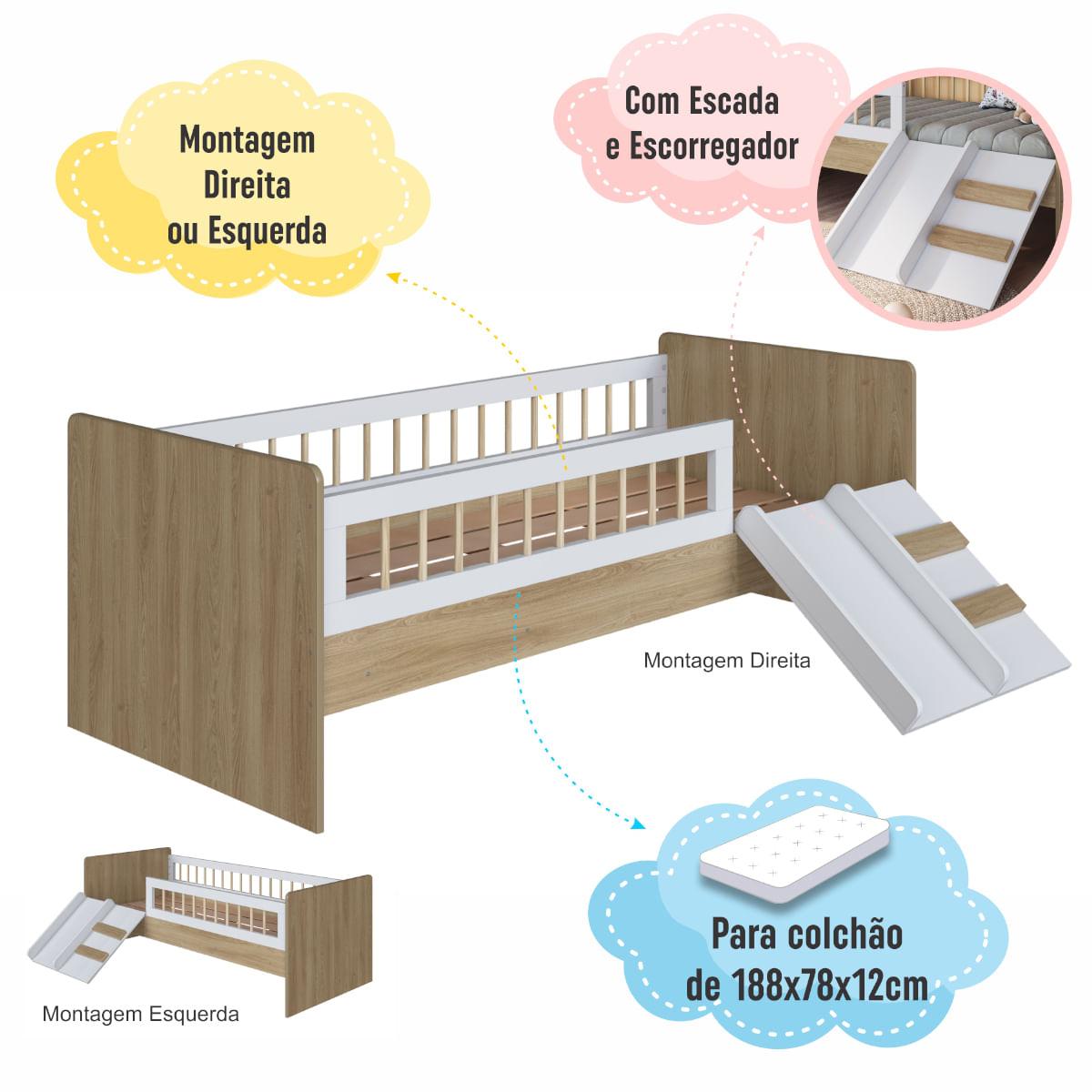 Cama Infantil Montessoriana Solteiro Aveiro Branco Completa Móveis