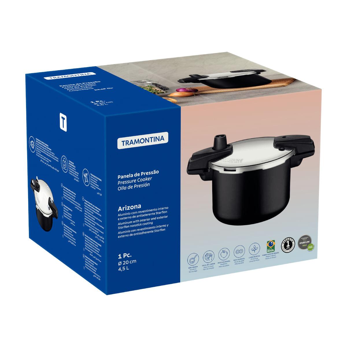Panela de Pressão Tramontina Arizona em Alumínio Antiaderente Starflon Max Preto 20 cm 4,5 L