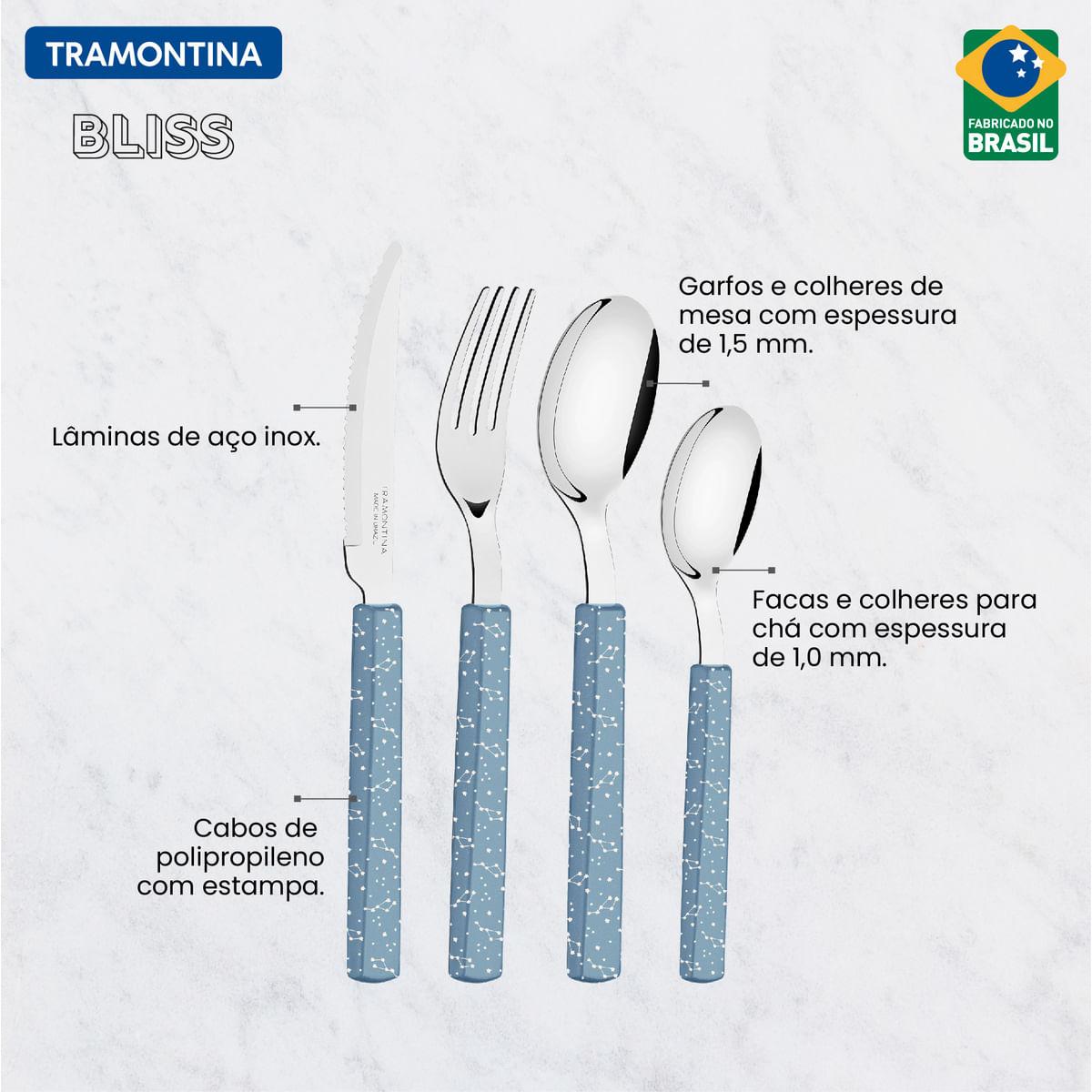 Faqueiro Tramontina Bliss com Lâminas em Aço Inox e Cabos de Polipropileno Azul Acinzentado 16 Peças