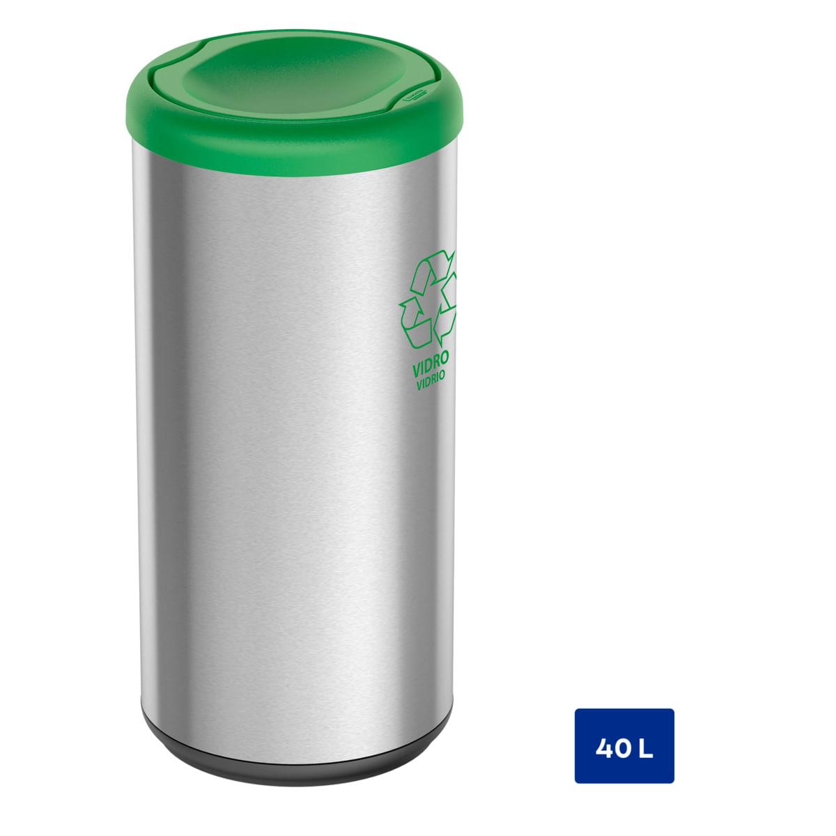 Lixeira Inox Tramontina Piemonte 40 Litros Scotch Brite e Tampa Basculante Verde OUTLET