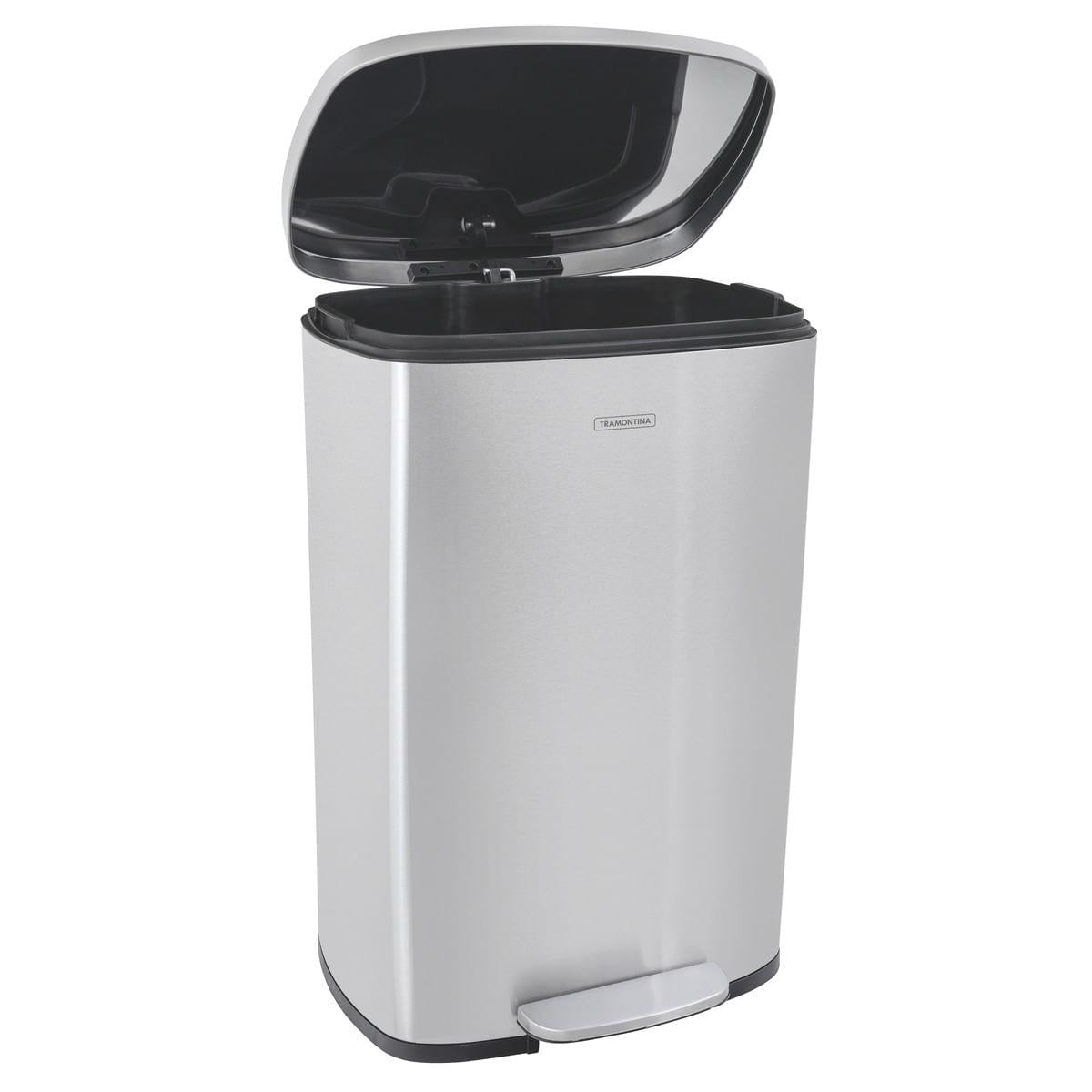 Lixeira Inox com Pedal Tramontina Tipo D New com Acabamento Scotch Brite e Balde Interno Removível 50 L