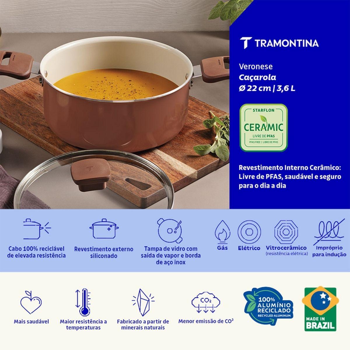 Caçarola Tramontina Veronese Alumínio e Cerâmica Argila 22cm 3,6 L