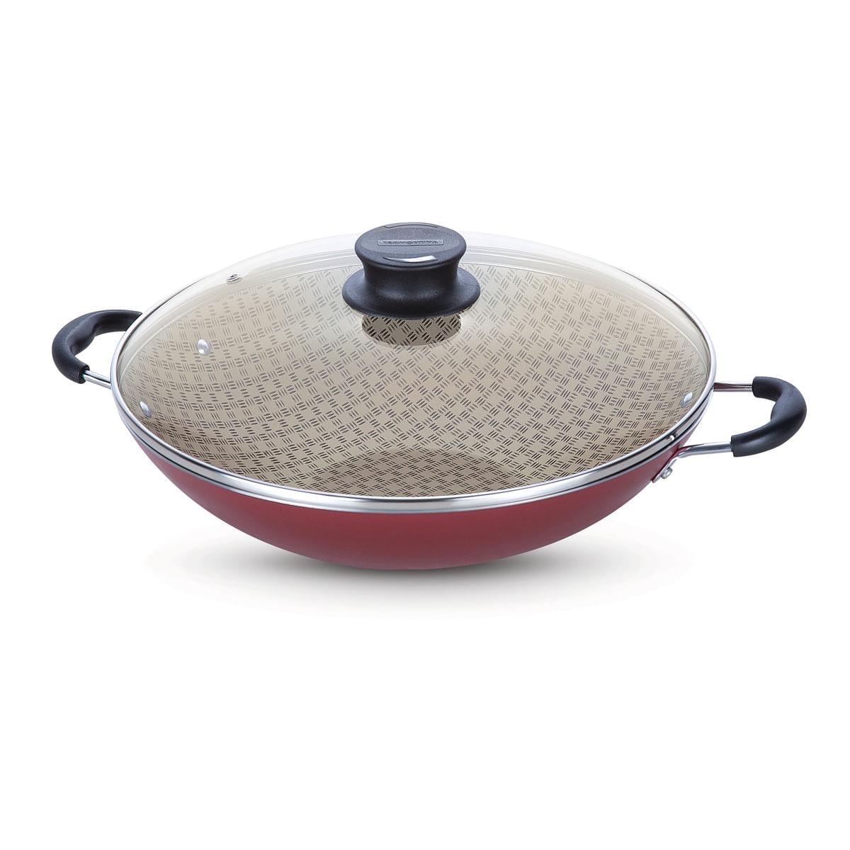 Panela Wok Alumínio Antiaderente 36 cm Vermelha