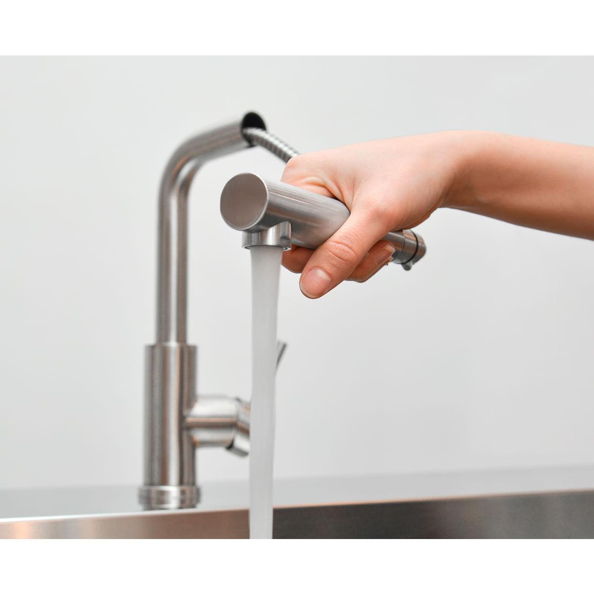 Misturador Monocomando Tramontina Monde Plus em Aço Inox e acabamento Scoth Brite com Extensor