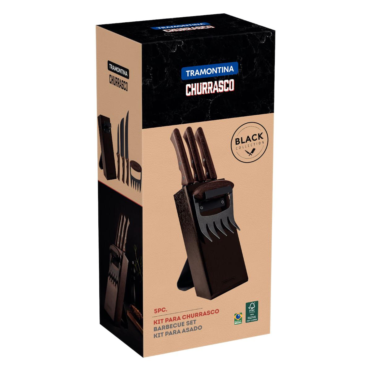 Kit para Churrasco Tramontina Black 5 Peças Aço Inox Escurecido e Cabos de Madeira