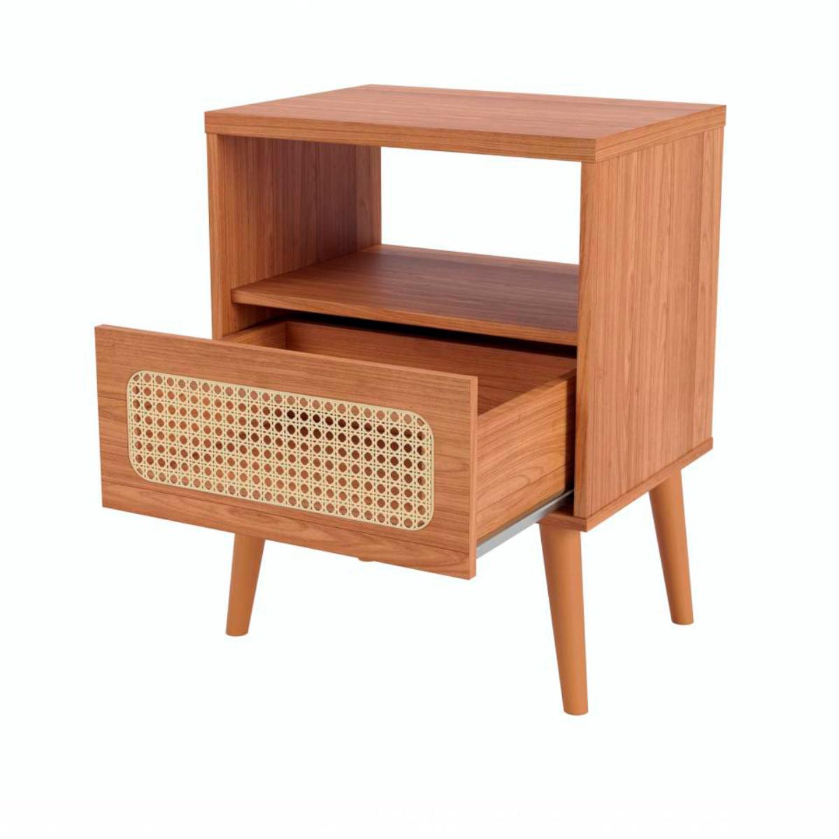 Mesa de Cabeceira Palha Natural em MDF 50 cm com 1 Gaveta TW48 Freijó Dalla Costa
