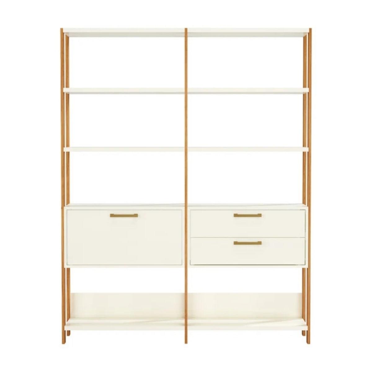 Estante 2 Gavetas 1 Porta Off White Freijó 145x32x185 cm Dalla Costa
