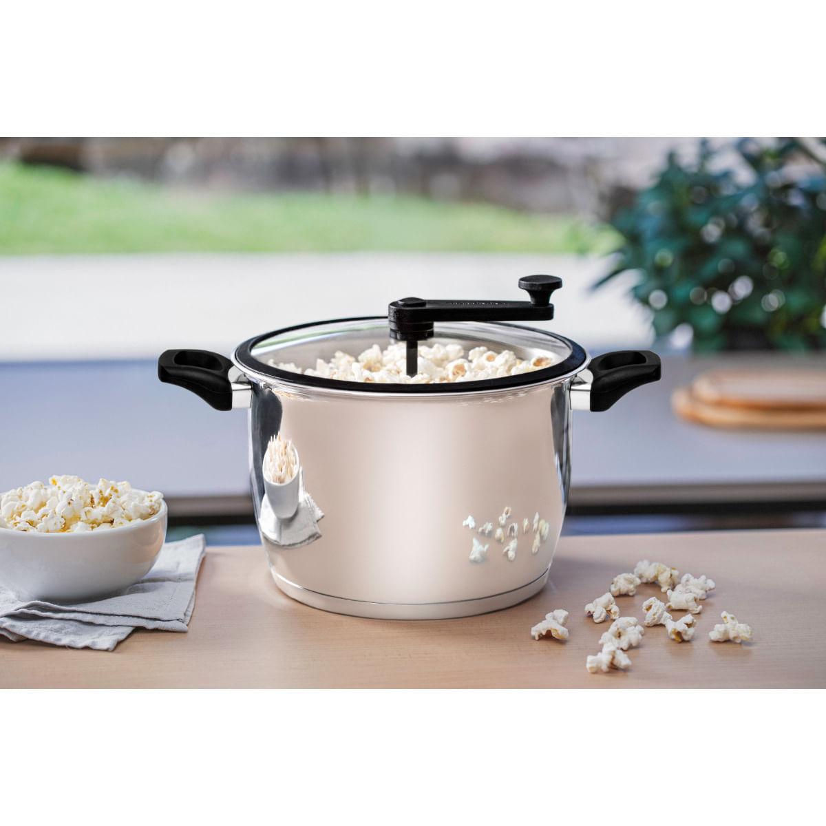 Pipoqueira Tramontina Allegra Aço Inox Indução 22cm 5,6 Litros Tampa de Vidro