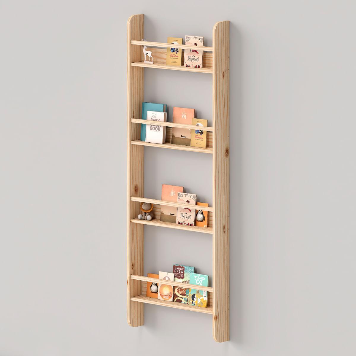 Estante de Parede para Livros 62x12x168 cm em Madeira Natural Marin Brasil