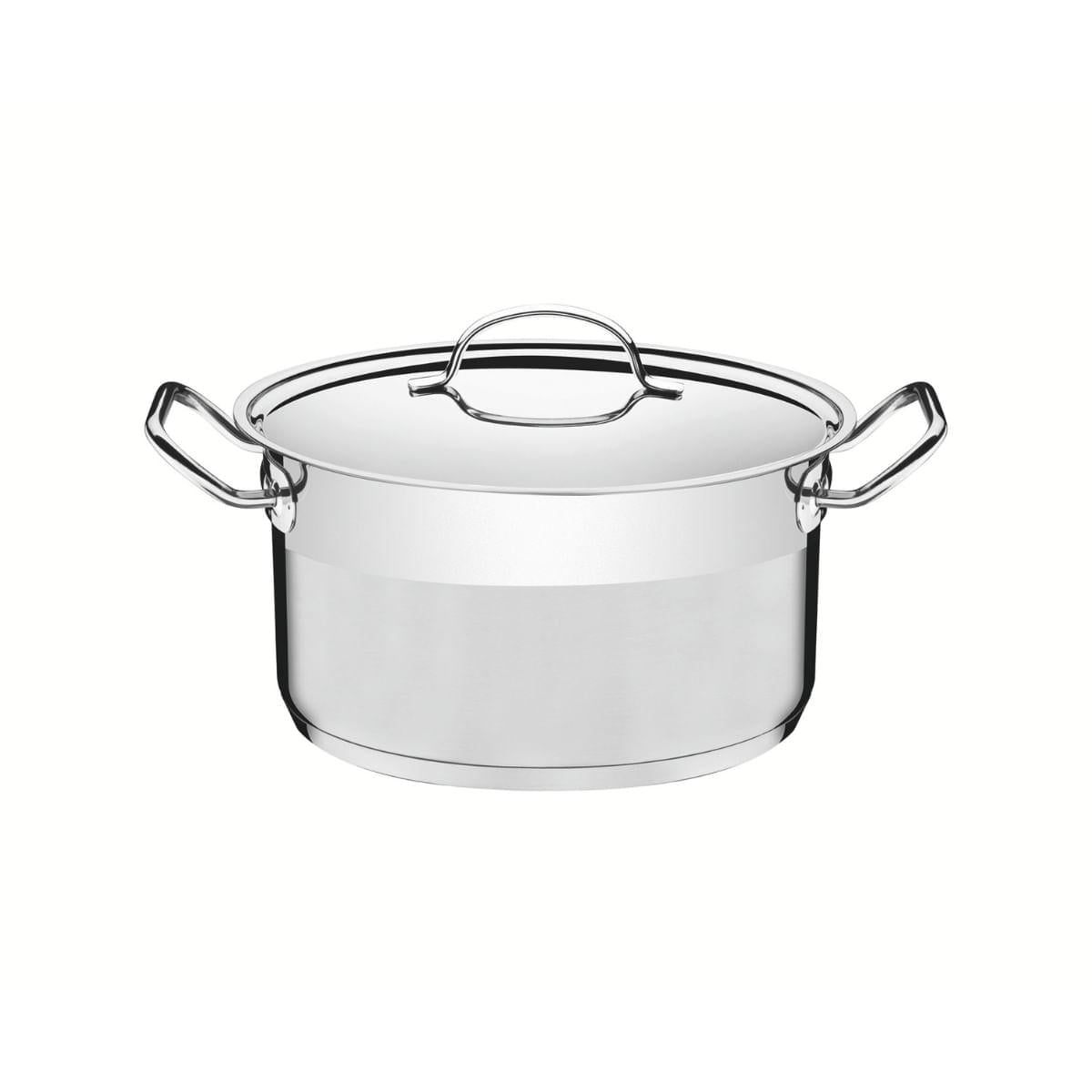 Caçarola Funda Tramontina Professional Aço Inox 1,8L com Tampa Plana e Fundo Triplo 16cm