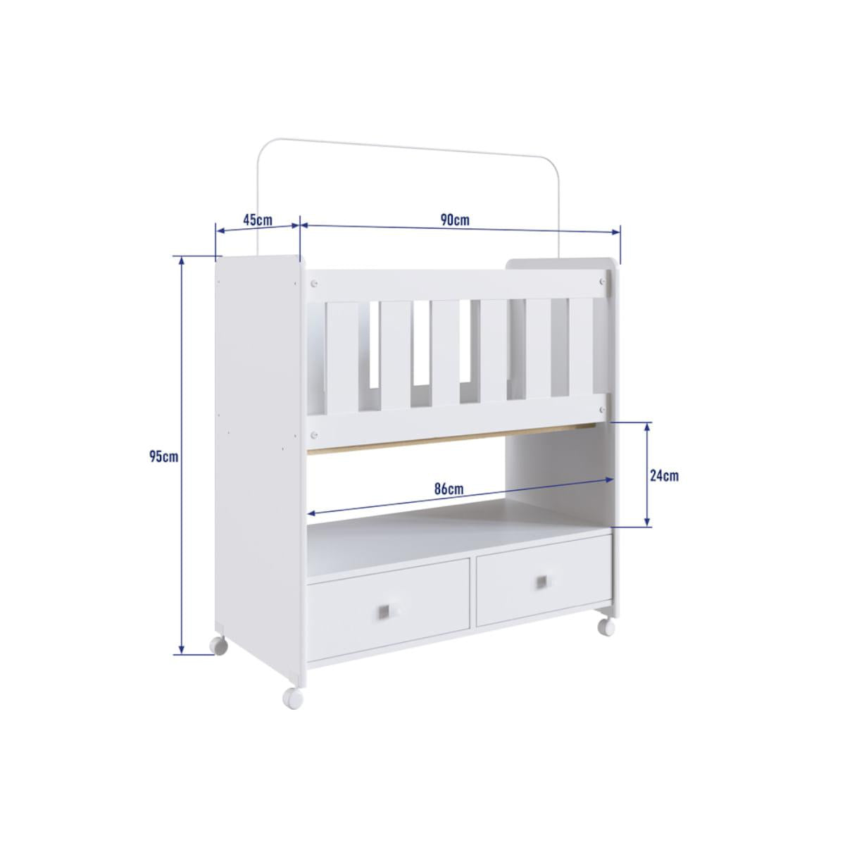 Mini Berço em MDP Branco 2 Gavetas Moisés com Colchão Completa Móveis BY511