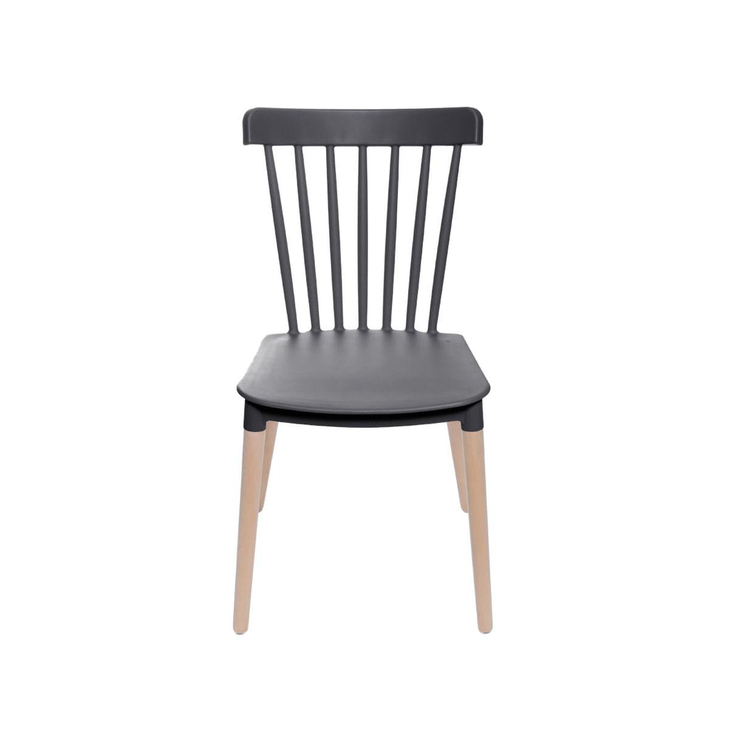 Cadeira Midi Preta em Polipropileno Base em Madeira Or Design