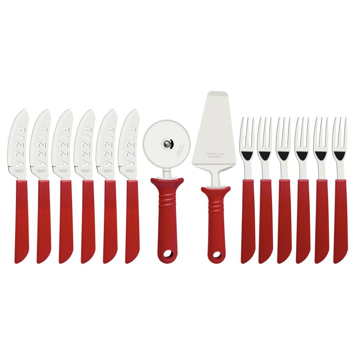 Kit Pizza Tramontina Aço Inox e Polipropileno Vermelho 14 Peças