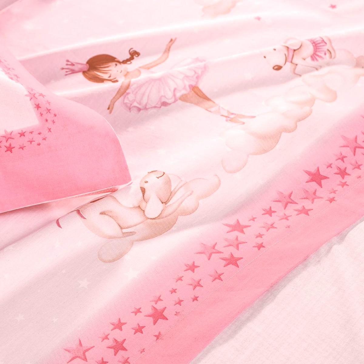 Jogo de Cama Infantil Casal 200 Fios Karsten 100% Algodão Ballet Rosa