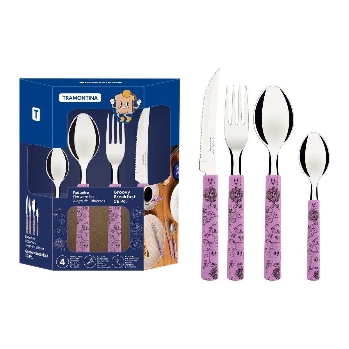 Faqueiro Tramontina Groovy Breakfast Lavanda 16 Peças em Aço Inox
