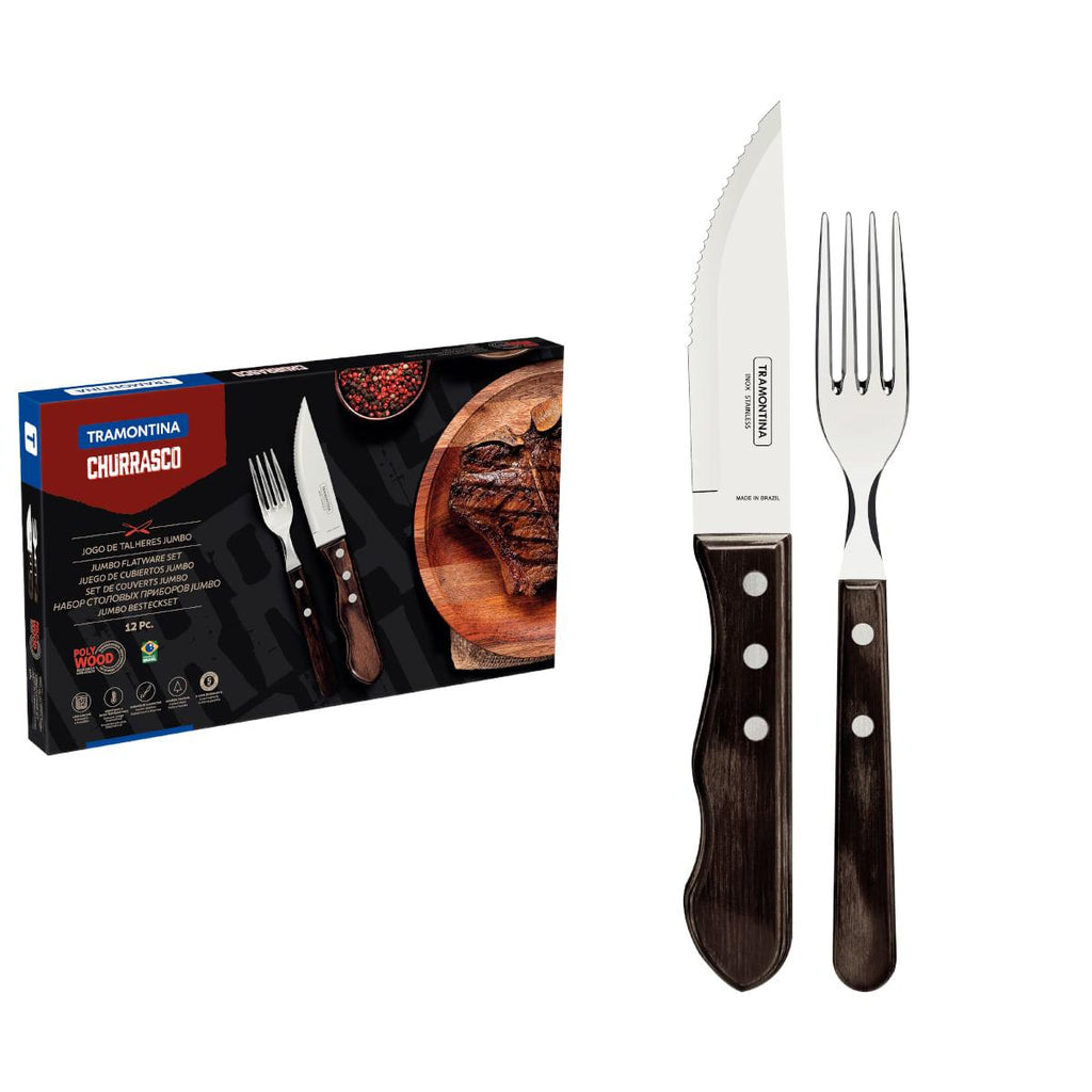 Jogo de Talheres para Churrasco Jumbo Tramontina Castanho Polywood 12 Peças