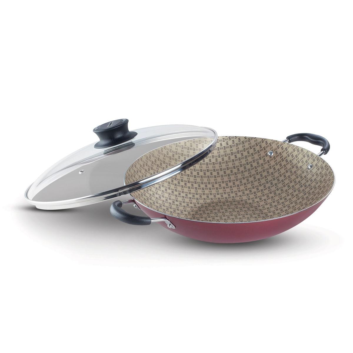 Panela Wok Alumínio Antiaderente 36 cm Vermelha